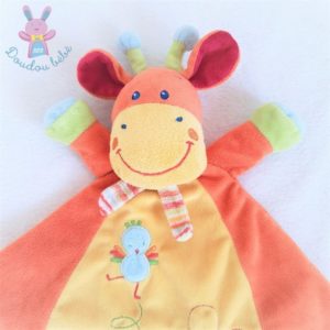 Doudou plat Girafe orange jaune fleurs oiseau MOTS D’ENFANTS