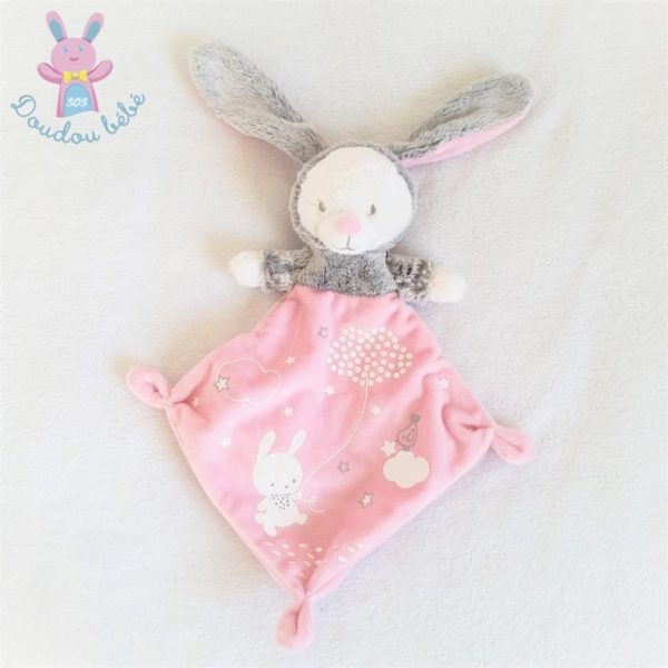 Doudou plat Lapin gris rose MOTS D'ENFANTS