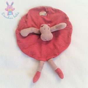 Doudou plat Hippopotame les Loupiots beige rayé rouge MOULIN ROTY