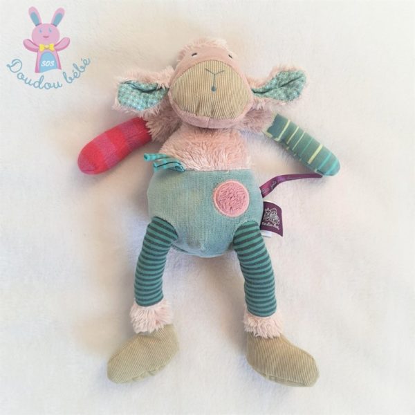 Doudou Mouton beige vert rayé Les jolis pas beaux MOULIN ROTY