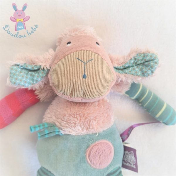 Doudou Mouton beige vert rayé Les jolis pas beaux MOULIN ROTY