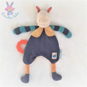 Doudou plat Ane Cheval Zig et Zag bleu rayé coloré MOULIN ROTY