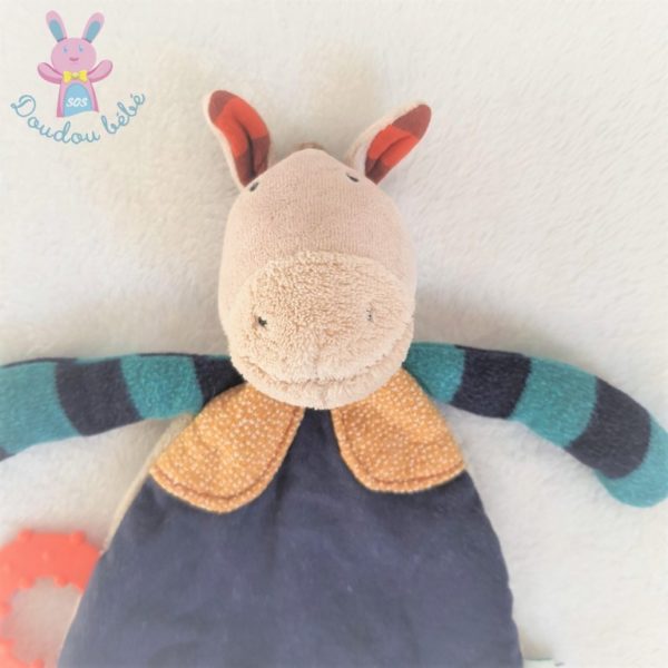 Doudou plat Ane Cheval Zig Zag bleu rayé coloré MOULIN ROTY