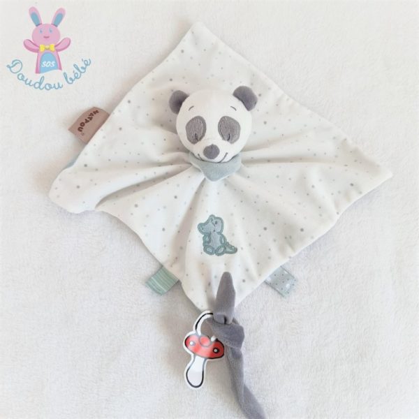 Doudou plat Panda Loulou Léa & Hippolyte blanc gris NATTOU