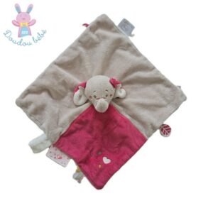 Doudou plat éléphant Anna & Pili rose beige attache tétine NOUKIE&rsquo;S
