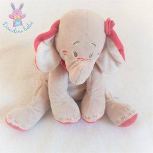 Doudou éléphant Anna & Pili beige et rose 20 cm assis NOUKIE’S