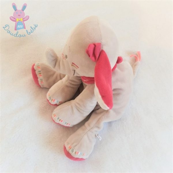 Doudou éléphant Anna & Pili beige et rose 20 cm assis NOUKIE'S