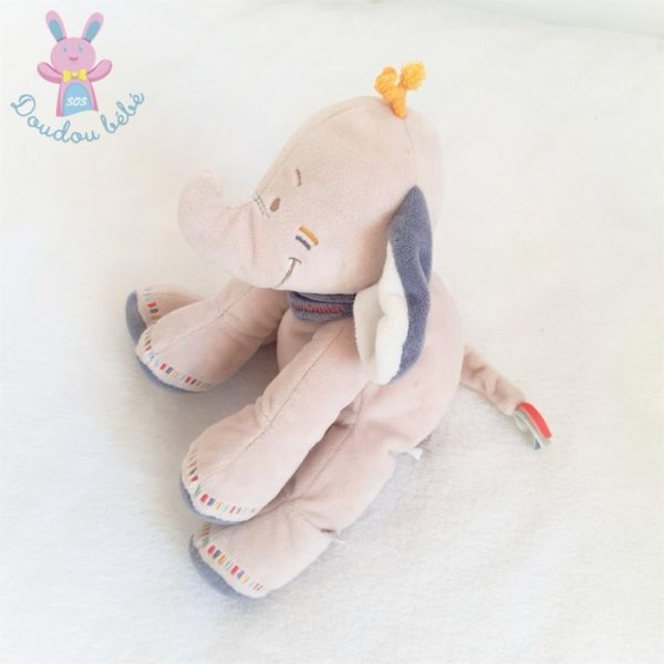 Doudou éléphant beige bleu Wapi et Bao 32 cm NOUKIE'S