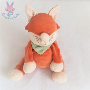 Doudou Renard Fox orange beige foulard vert 29 cm assis NOUKIE’S