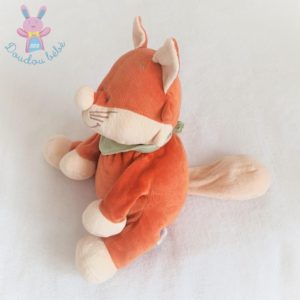 Doudou Renard Fox orange beige foulard vert 29 cm assis NOUKIE’S