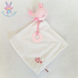 Doudou Baleine rose blanc mouchoir cœur anneau dentition POMMETTE