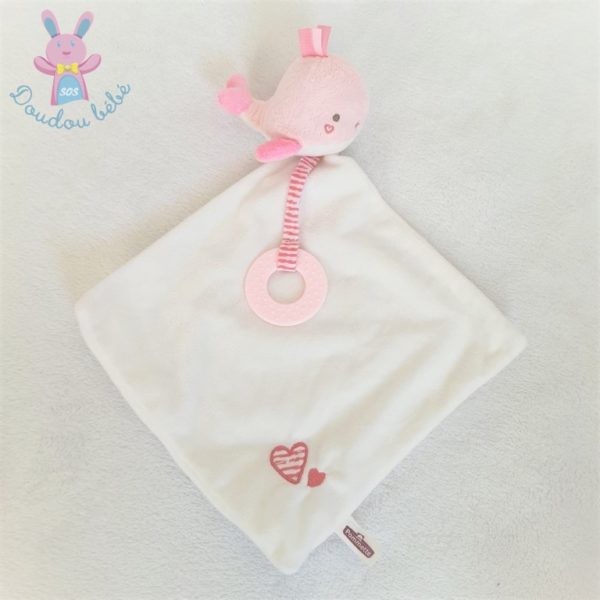 Doudou Baleine rose blanc mouchoir cœur anneau dentition POMMETTE