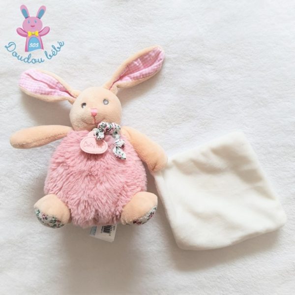 Doudou Lapin Poupi rose beige avec mouchoir blanc BABY NAT