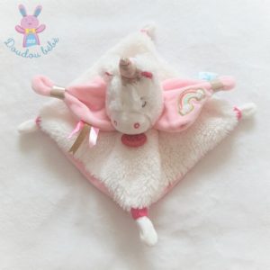 Doudou plat Licorne rose blanc arc en ciel BABY NAT