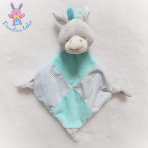 Doudou plat Ane Cheval grelot bleu gris rayé TOM & KIDDY