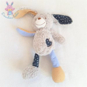 Doudou Lapin gris bleu marine étoiles rayé orange TAPE A L’OEIL TAO