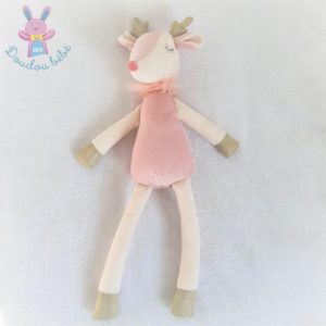 Doudou Biche Faon rose blanc doré 48 cm MAISONS DU MONDE
