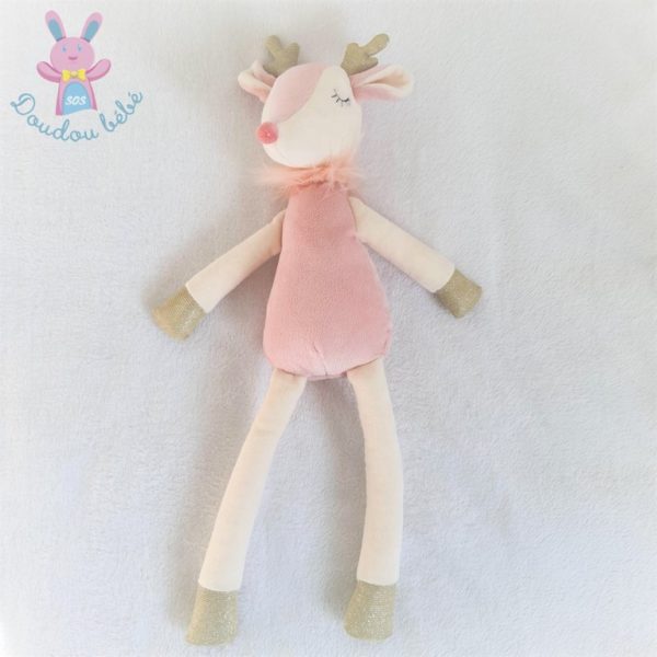 Doudou Biche Faon rose blanc doré 48 cm MAISONS DU MONDE