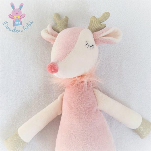 Doudou Biche Faon rose blanc doré 48 cm MAISONS DU MONDE