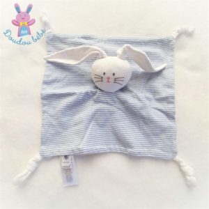 Doudou plat Lapin tissu rayé bleu et blanc PETIT BATEAU