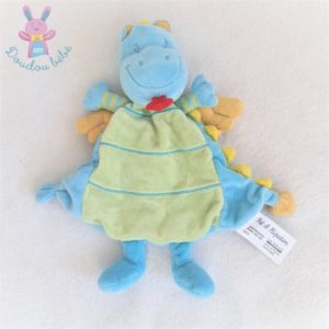 Doudou plat Dragon bleu vert jaune PAT & RIPATON