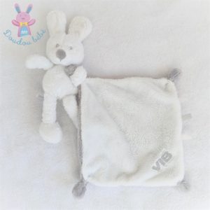 Doudou Lapin mouchoir blanc gris VIB