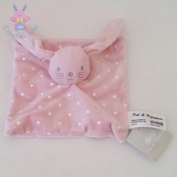 Doudou plat Lapin rose blanc étoiles luminescent PAT ET RIPATON