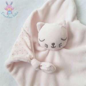 Doudou plat Chat dormeur rose gris étoiles BOUT’CHOU MONOPRIX