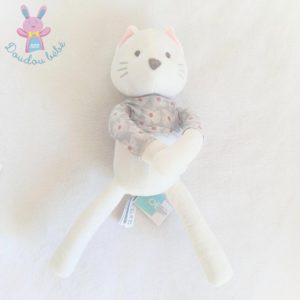 Doudou Chat blanc rose t-shirt gris à fleurs OBAIBI OKAIDI