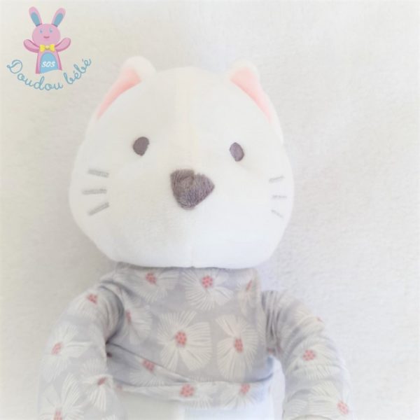 Doudou Chat blanc rose t-shirt gris à fleurs OBAIBI OKAIDI