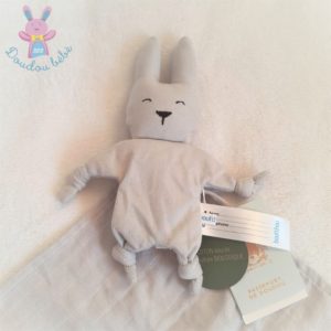 Doudou plat Lapin Super héros mouchoir coton bio gris BOUT’CHOU