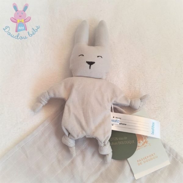 Doudou plat Lapin Super héros mouchoir coton bio gris BOUT'CHOU