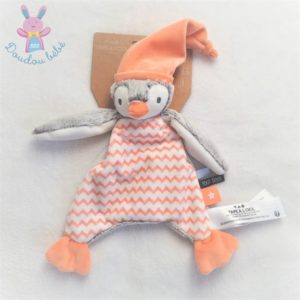 Doudou plat Pingouin blanc gris orange zig zag TAPE A L’OEIL TAO