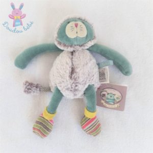 Doudou petit Chat les Pachats bleu vert gris MOULIN ROTY