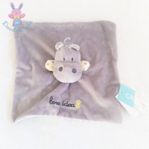 Doudou plat Hippopotame gris et blanc Love Idea OBAIBI