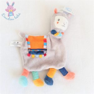 Doudou plat Lama gris orange bleu coloré KIABI SIMBA