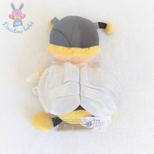 Doudou Abeille jaune noir ailes argentées sac blanc à broder DMC