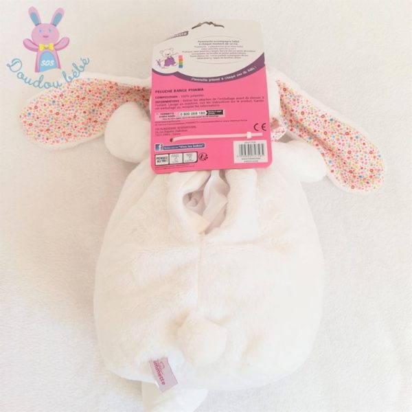 Doudou Lapin range pyjama blanc fleurs oiseau POMMETTE