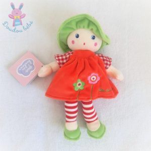 Doudou Poupée chiffon Annaêlle rouge vert fleurs QUE DU BONHEUR