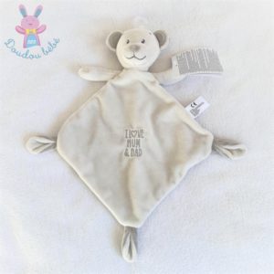 Doudou plat Ours gris “I love Mum & Dad” NICOTOY SIMBA