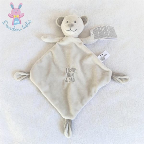 Doudou plat Ours gris "I love Mum & Dad" NICOTOY SIMBA