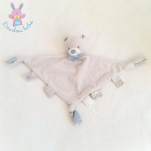 Doudou plat Ours triangle gris et rayé bleu BOUT'CHOU MONOPRIX