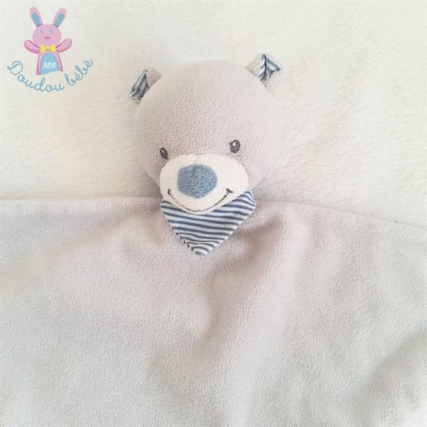 Doudou plat Ours triangle gris et rayé bleu BOUT'CHOU MONOPRIX