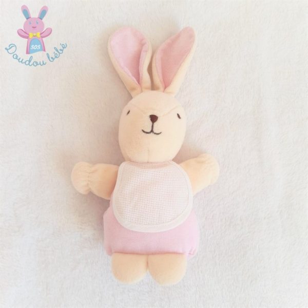 Doudou Lapin rose beige avec bavoir blanc à broder DMC