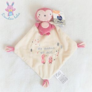 Doudou Pingouin cape “Ma maman et moi” blanc rose MOTS D’ENFANTS