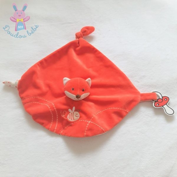 Doudou plat Renard orange blanc abeille attache tétine GIPSY