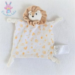 Doudou plat Lion fantastic circus beige blanc motifs jaune GRAIN DE BLE