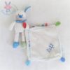 Doudou Lapin blanc bleu vert étoiles vichy mouchoir LIEF