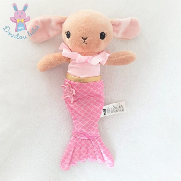 Doudou Lapin beige déguisé en sirène rose H&M