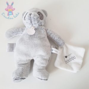 Panda gris mouchoir blanc “J’aime mon doudou” DOUDOU ET COMPAGNIE